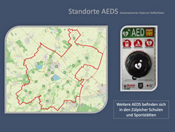 Standorte der Automatisierten Externen Defibrillatoren (AEDS) im Stadtgebiet Zülpich